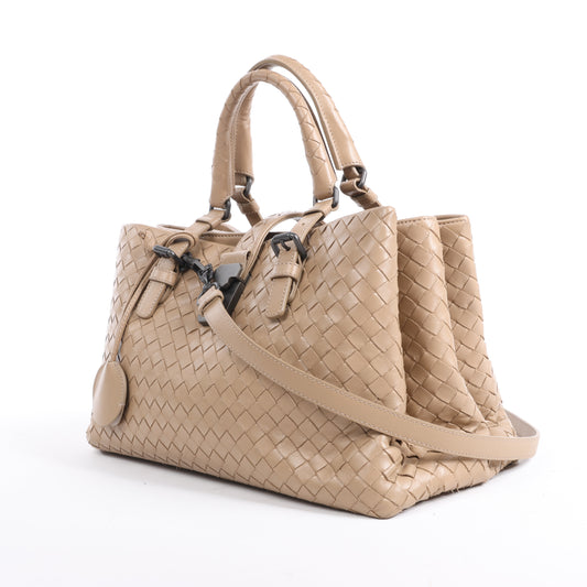 Bottega Veneta Intrecciato Roma Leather Handbag in Beige