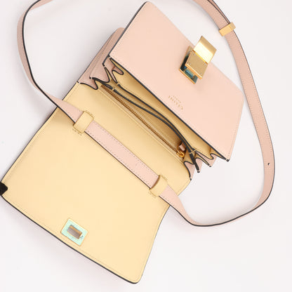 CELINE Classic Box Small Leather Shoulder Bag in Powder Beige