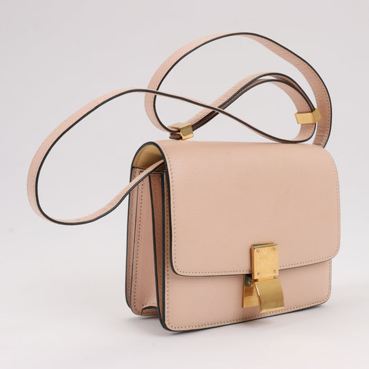 CELINE Classic Box Small Leather Shoulder Bag in Powder Beige