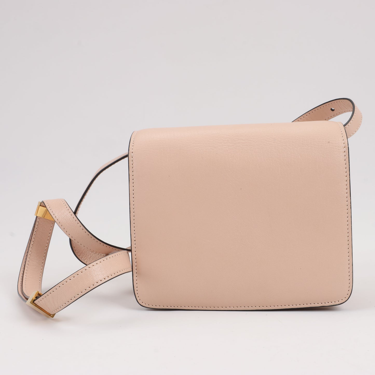 CELINE Classic Box Small Leather Shoulder Bag in Powder Beige