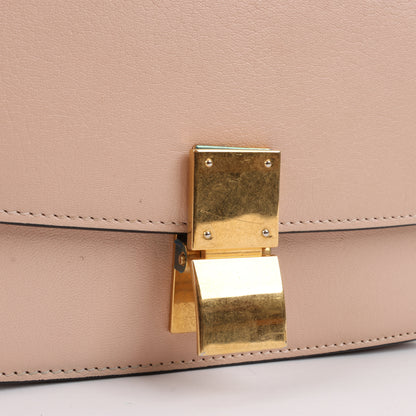 CELINE Classic Box Small Leather Shoulder Bag in Powder Beige