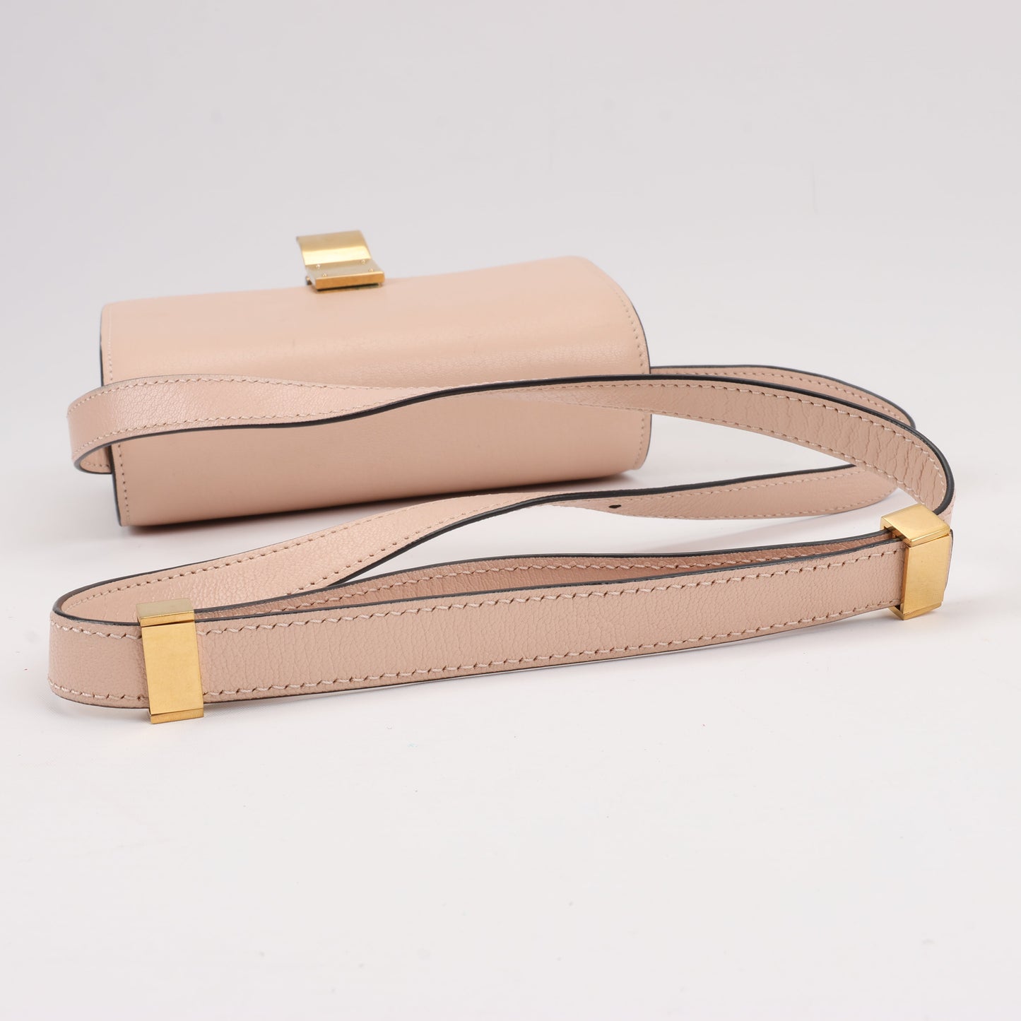 CELINE Classic Box Small Leather Shoulder Bag in Powder Beige