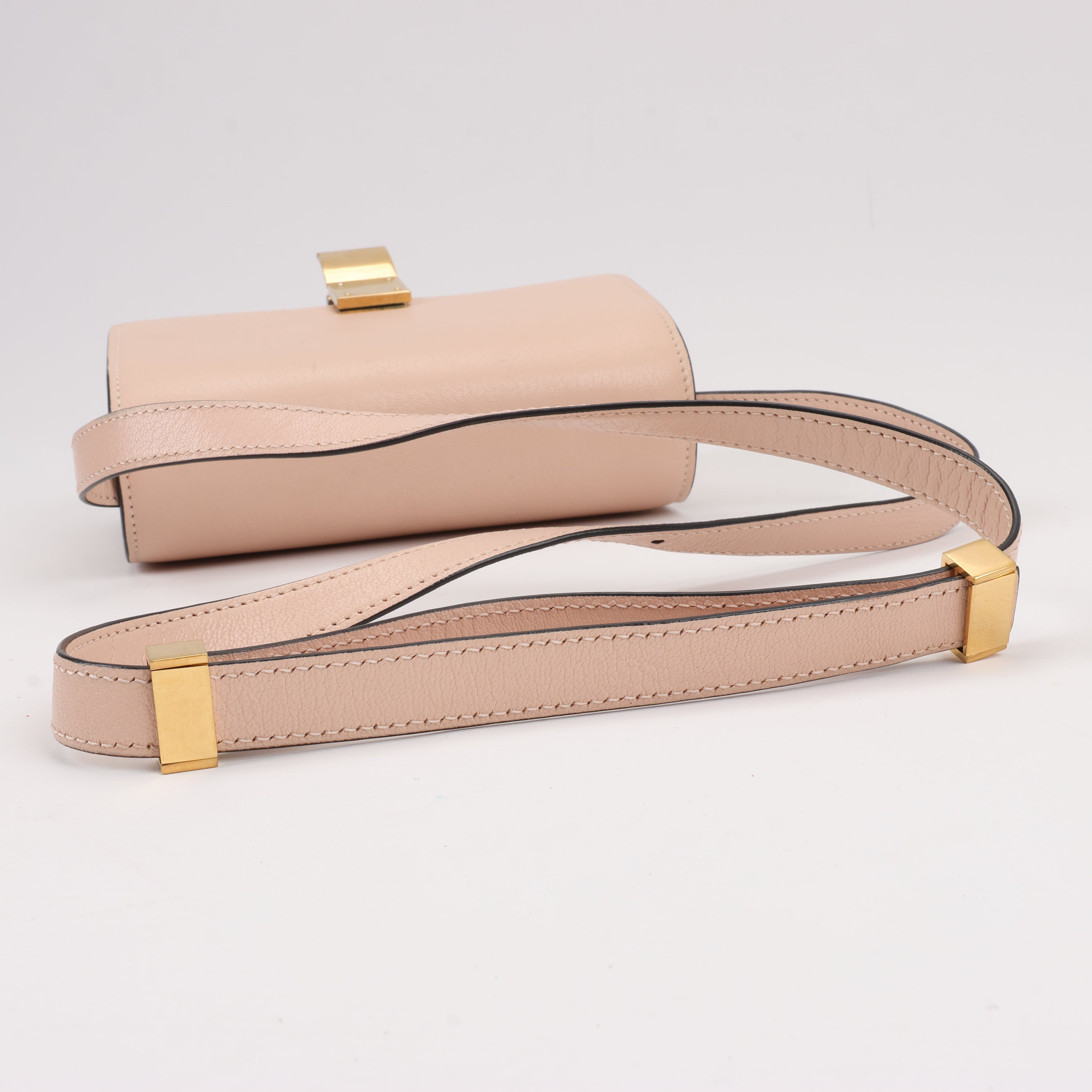 CELINE Classic Box Small Leather Shoulder Bag in Powder Beige