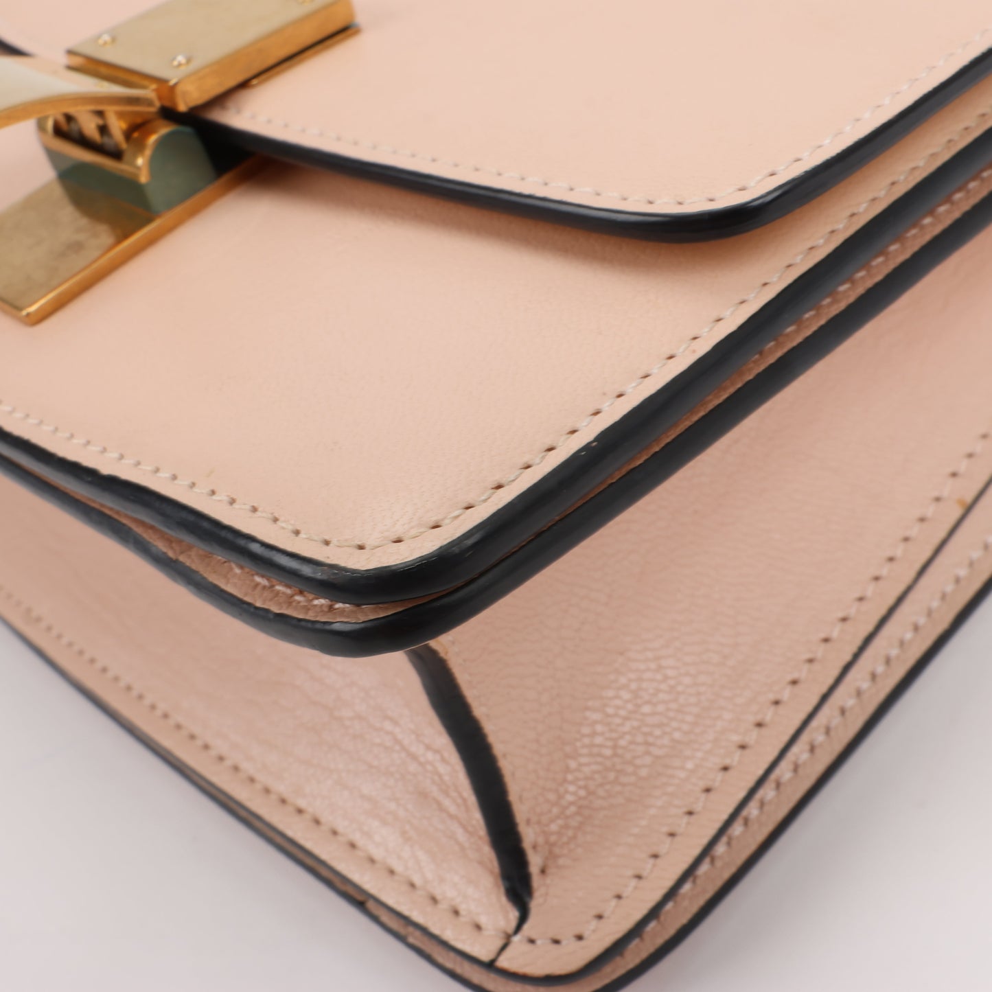 CELINE Classic Box Small Leather Shoulder Bag in Powder Beige