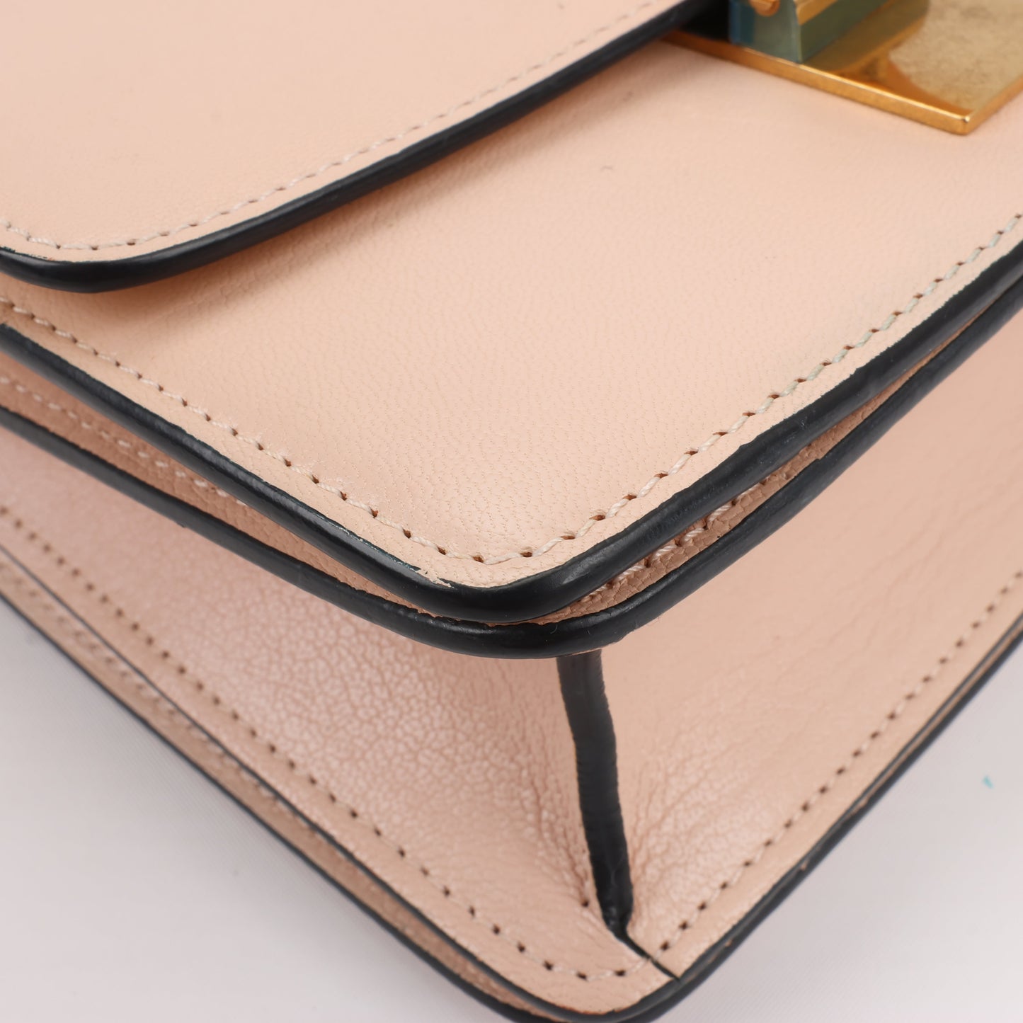 CELINE Classic Box Small Leather Shoulder Bag in Powder Beige