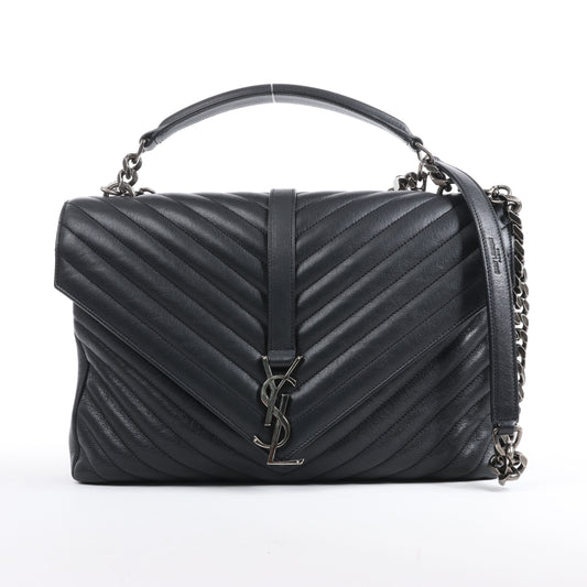 Sac bandoulière chaîne en cuir Saint Laurent Paris College noir