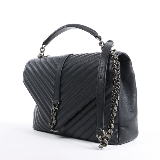 Sac bandoulière chaîne en cuir Saint Laurent Paris College noir