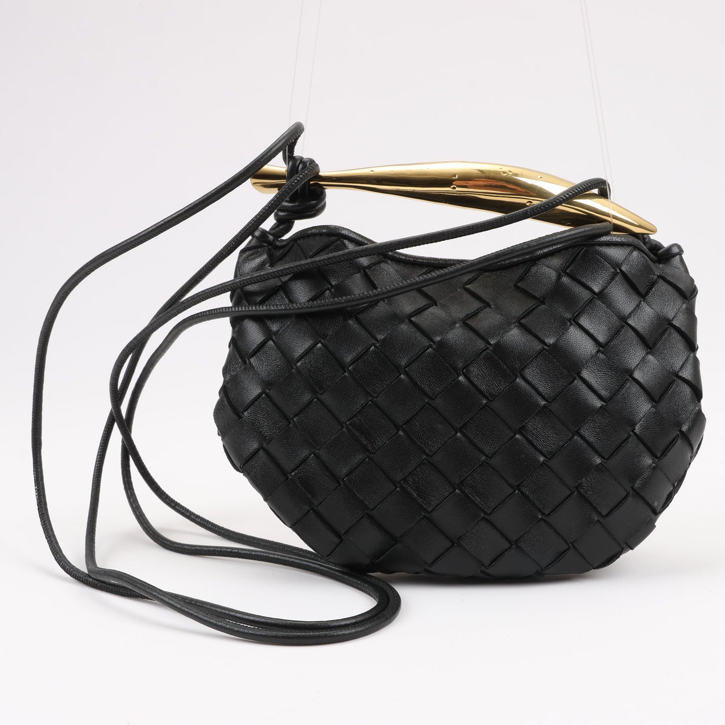 Bottega Veneta Intrecciato Sardines Leather Shoulder Bag in Black