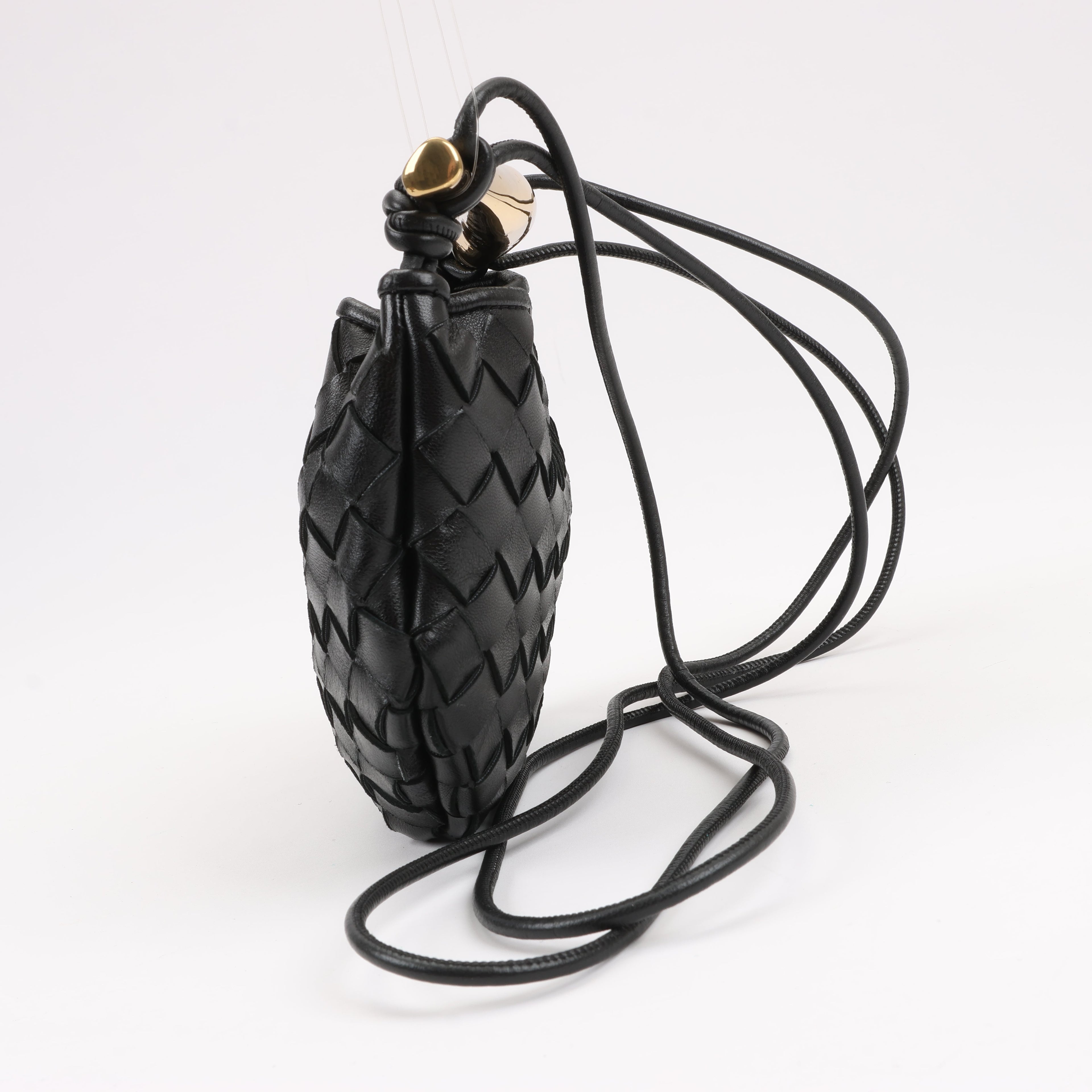 Bottega Veneta Intrecciato Sardines Leather Shoulder Bag in Black