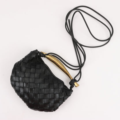 Bottega Veneta Intrecciato Sardines Leather Shoulder Bag in Black