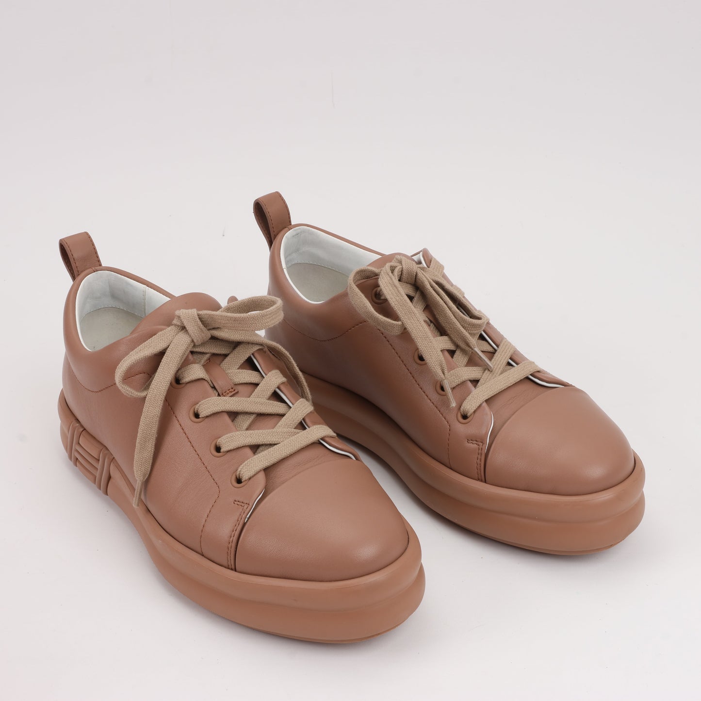 Hermès Happy Leather Sneakers in Brown, Size 39