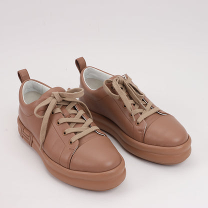 Hermès Happy Leather Sneakers in Brown, Size 39