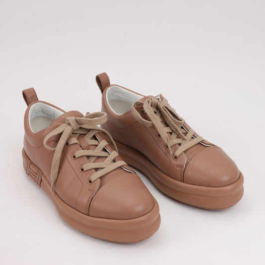 Hermès Happy Leather Sneakers in Brown, Size 39
