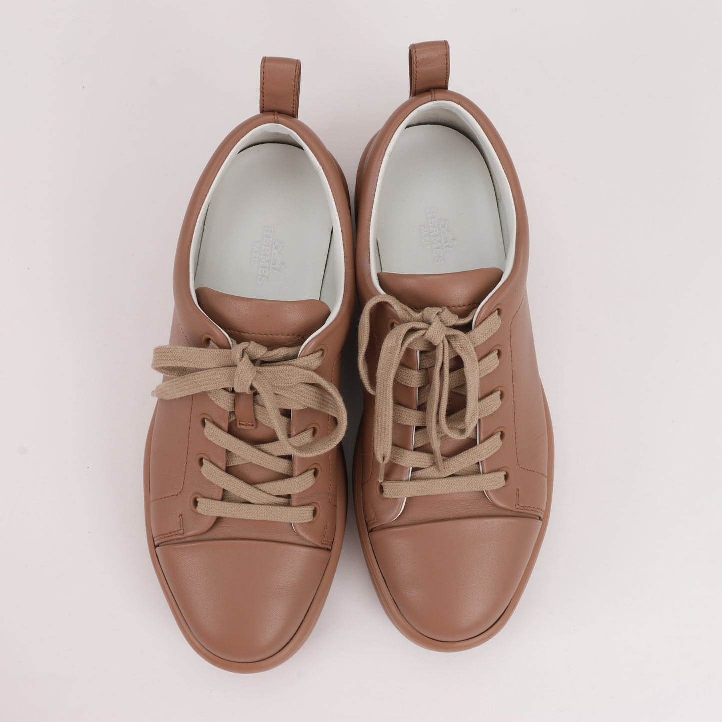 Hermès Happy Leather Sneakers in Brown, Size 39