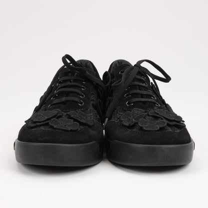 CHANEL Camelia Lace x Suede Sneakers in Black G34815, Size 37