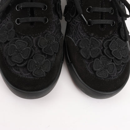 CHANEL Camelia Lace x Suede Sneakers in Black G34815, Size 37