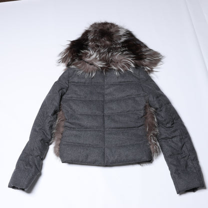Fendi Wool-Blend Puffer Jacket with Fur Trim, Size 40