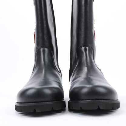 Bottes en cuir Dolce &amp; Gabbana noires et rouges avec patch à paillettes, taille 37 EU