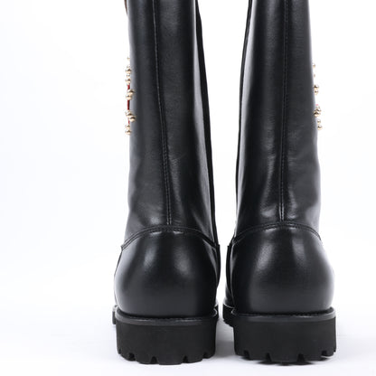 Bottes en cuir Dolce &amp; Gabbana noires et rouges avec patch à paillettes, taille 37 EU