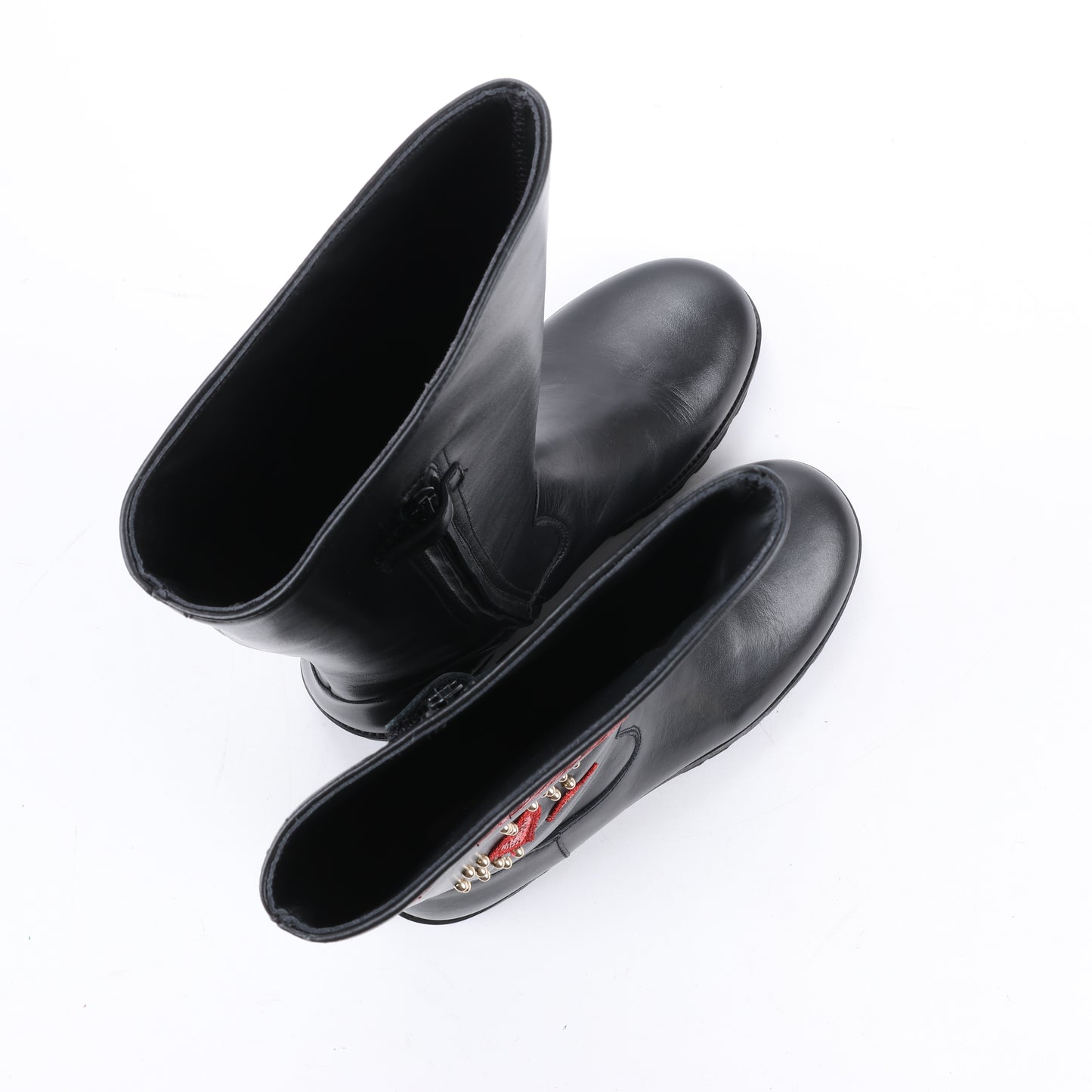 Bottes en cuir Dolce &amp; Gabbana noires et rouges avec patch à paillettes, taille 37 EU