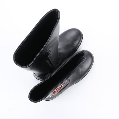 Bottes en cuir Dolce &amp; Gabbana noires et rouges avec patch à paillettes, taille 37 EU