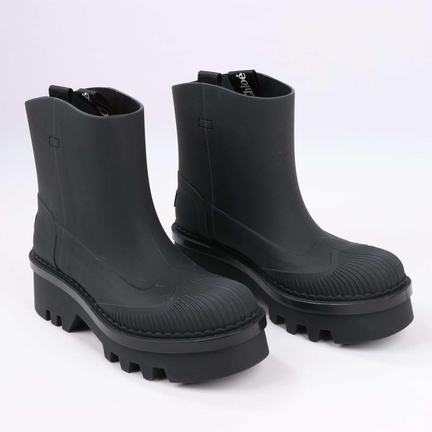 Bottines de pluie Chloé en caoutchouc noir 032324, pointure 39
