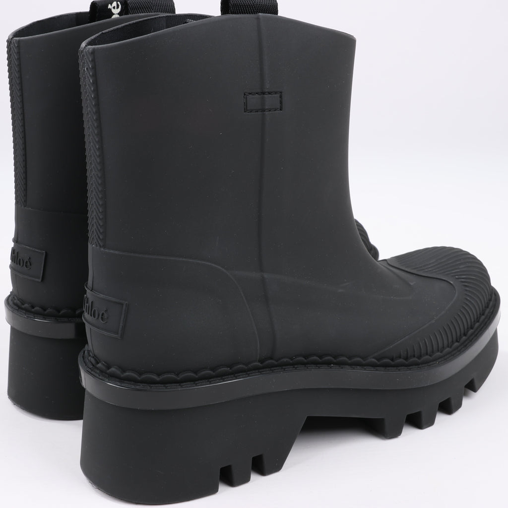 Chloe Rubber Rain Ankle Boots in Black 032324, Size 39 EU