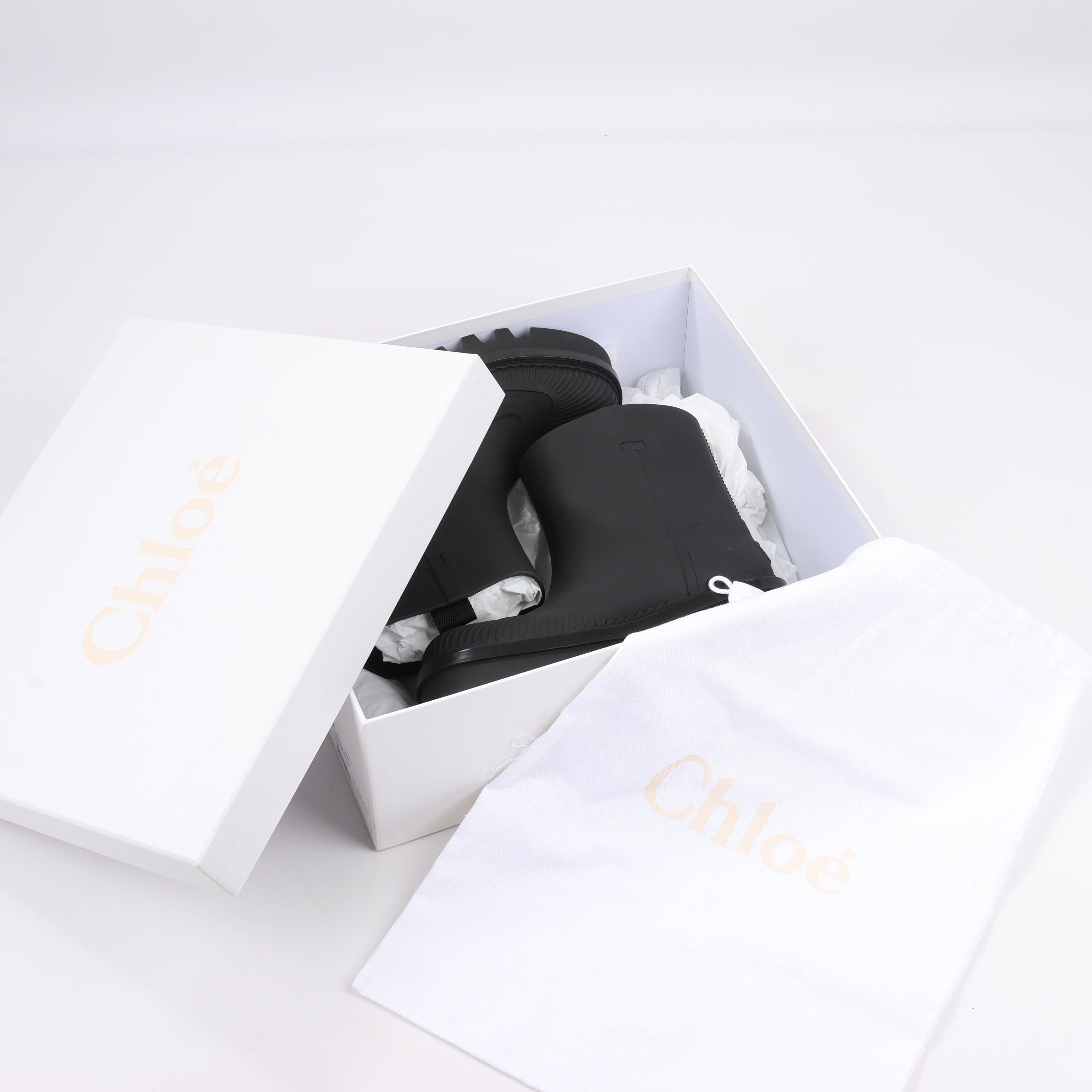 Chloe Rubber Rain Ankle Boots in Black 032324, Size 39 EU