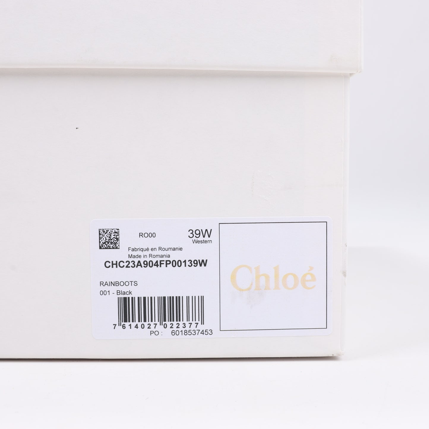 Bottines de pluie Chloé en caoutchouc noir 032324, pointure 39