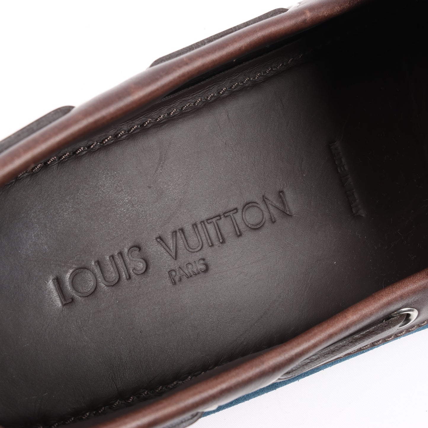 Louis Vuitton 14 years Suede Driving Loafers in Navy x Brown, Size 43 EU, ND0114