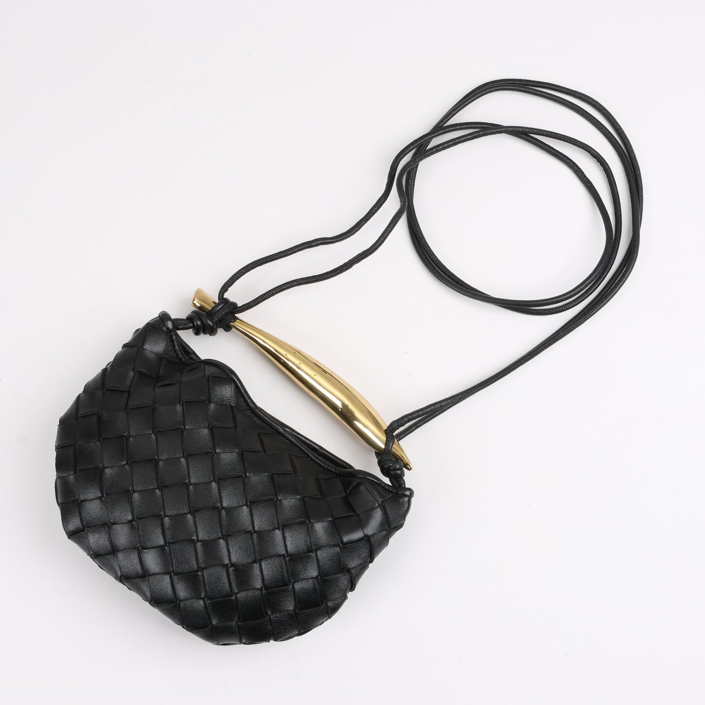 Bottega Veneta Intrecciato Sardines Leather Shoulder Bag in Black