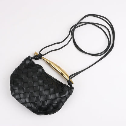 Bottega Veneta Intrecciato Sardines Leather Shoulder Bag in Black