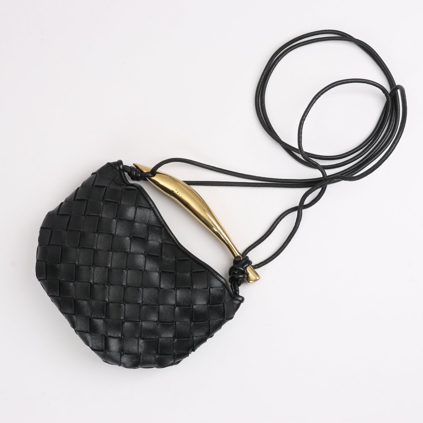 Bottega Veneta Intrecciato Sardines Leather Shoulder Bag in Black