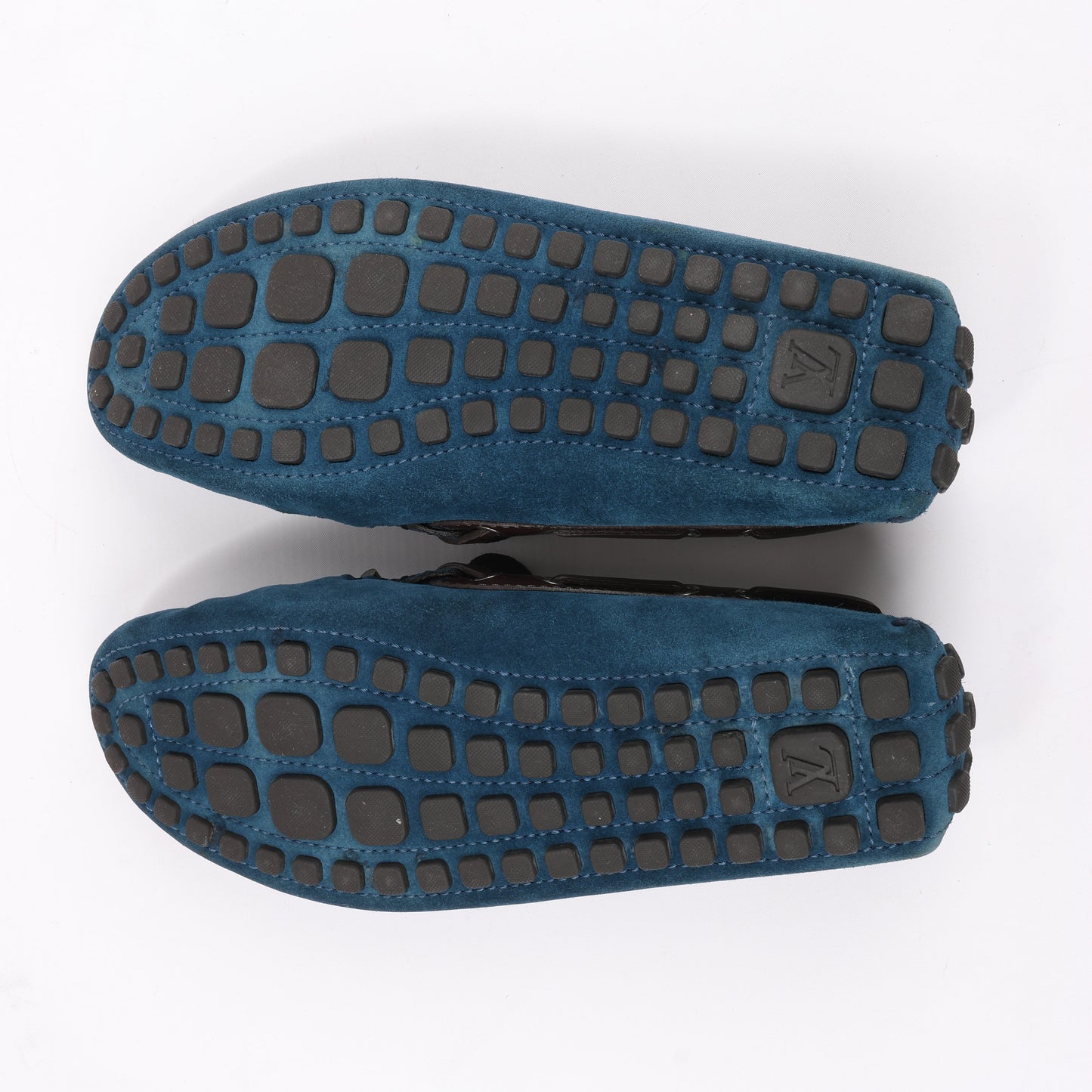 Louis Vuitton 14 years Suede Driving Loafers in Navy x Brown, Size 43 EU, ND0114