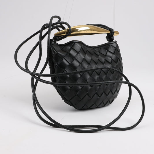 Bottega Veneta Intrecciato Sardines Leather Shoulder Bag in Black