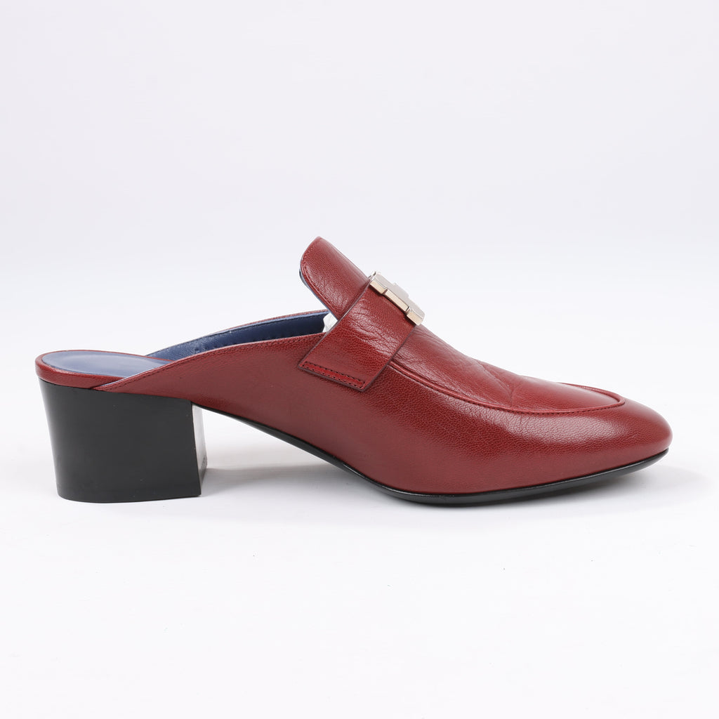 Hermes Paradis Leather Mule Constance in Burgundy, Size 37.5 EU