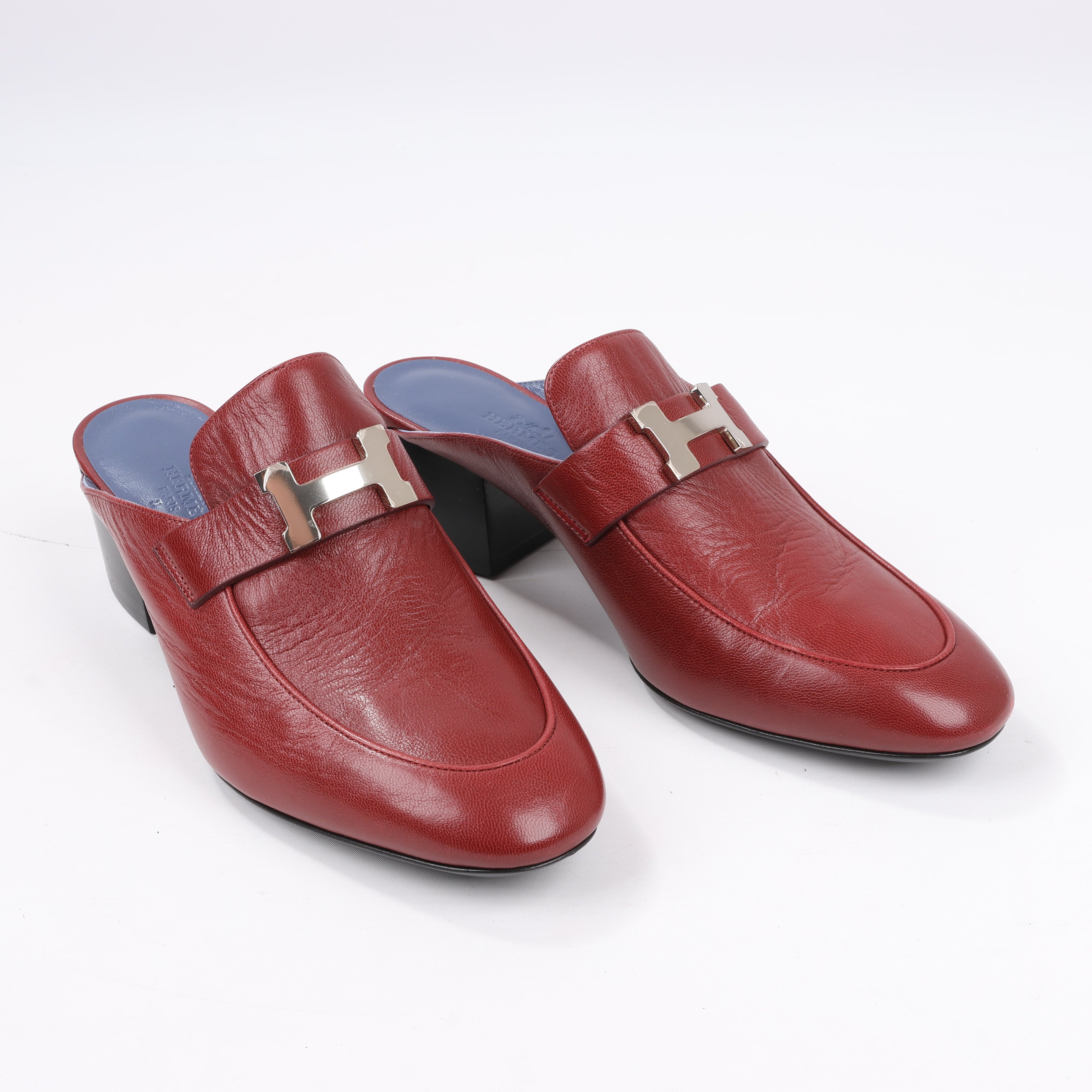 Hermes Paradis Leather Mule Constance in Burgundy, Size 37.5 EU
