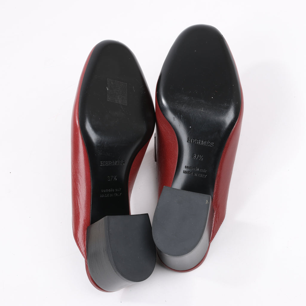 Hermes Paradis Leather Mule Constance in Burgundy, Size 37.5 EU
