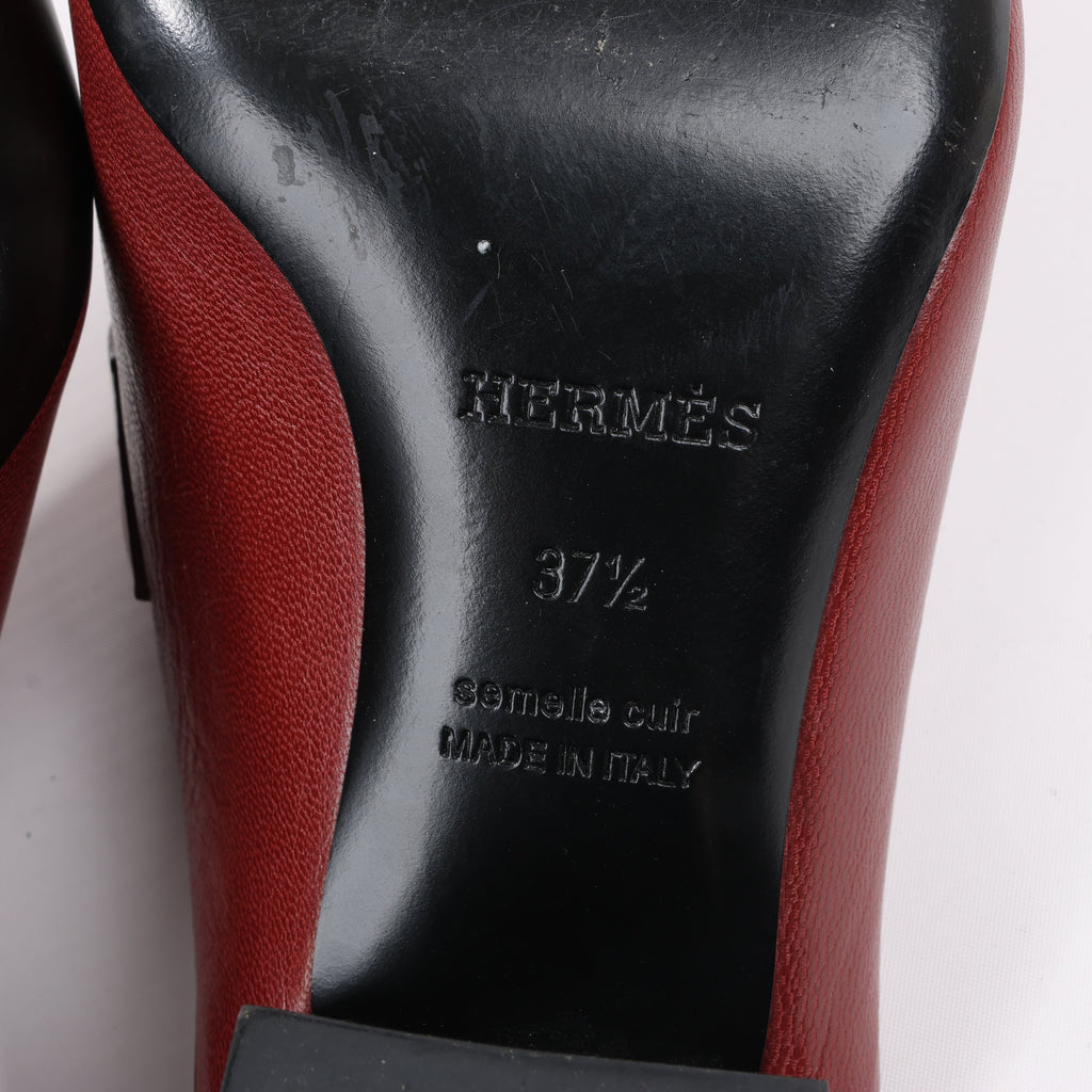 Hermes Paradis Leather Mule Constance in Burgundy, Size 37.5 EU
