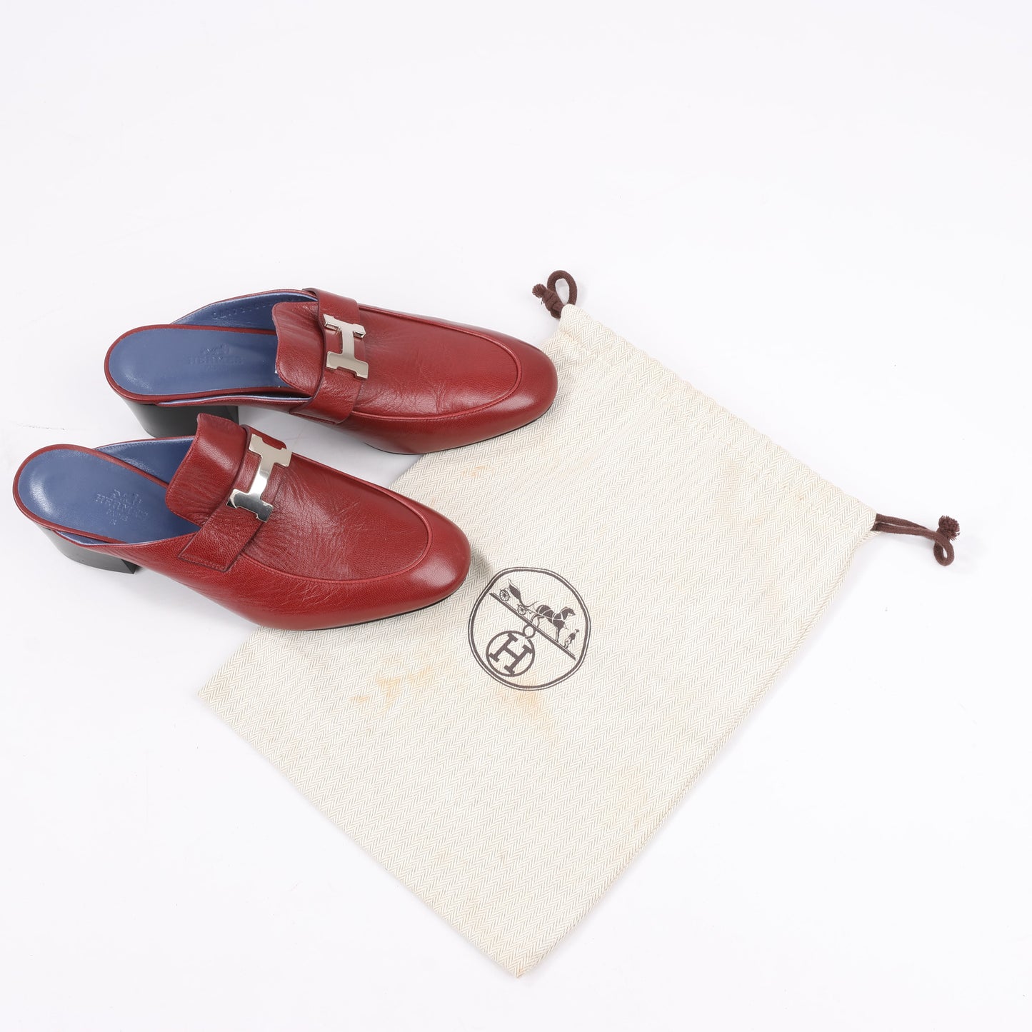 Hermes Paradis Leather Mule Constance in Burgundy, Size 37.5 EU
