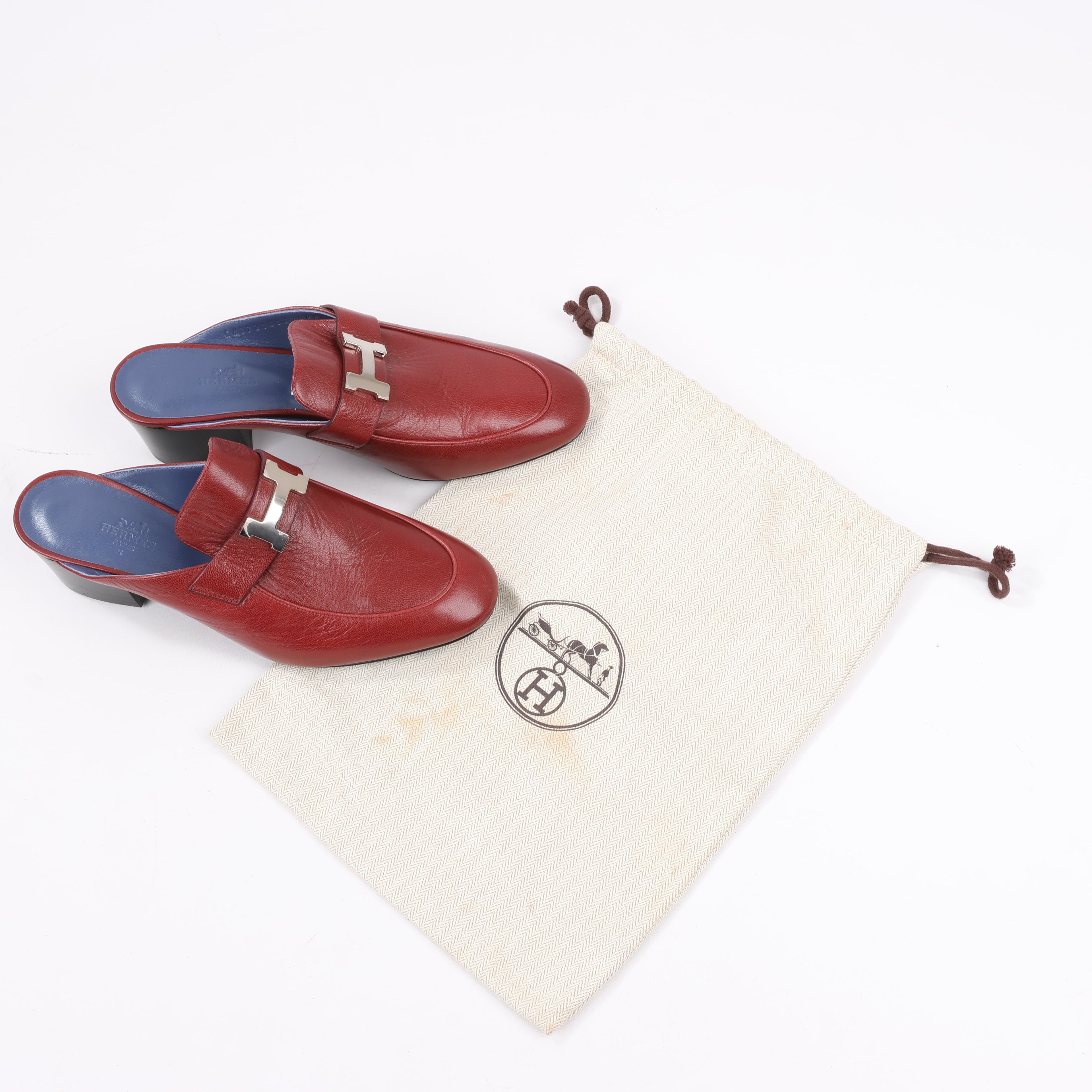 Hermes Paradis Leather Mule Constance in Burgundy, Size 37.5 EU