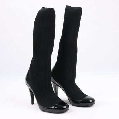 Chanel Coco Mark Lackleder Pumps Stricksocken Docking in Schwarz, Größe 38 EU
