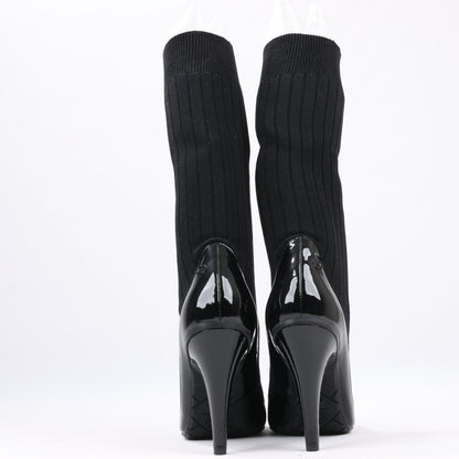 Chanel Coco Mark Lackleder Pumps Stricksocken Docking in Schwarz, Größe 38 EU