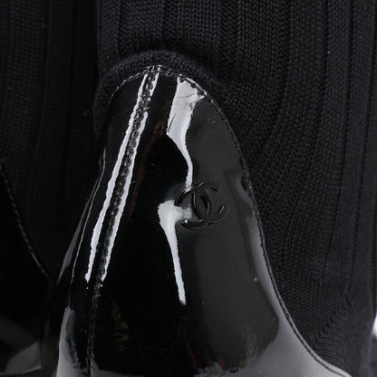 Chanel Coco Mark Patent Leather Pumps Knitted Socks Docking in Black, Size 38 EU