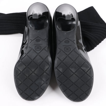 Chanel Coco Mark Lackleder Pumps Stricksocken Docking in Schwarz, Größe 38 EU