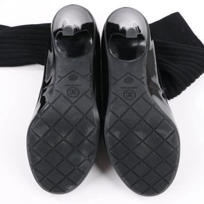 Chanel Coco Mark Patent Leather Pumps Knitted Socks Docking in Black, Size 38 EU