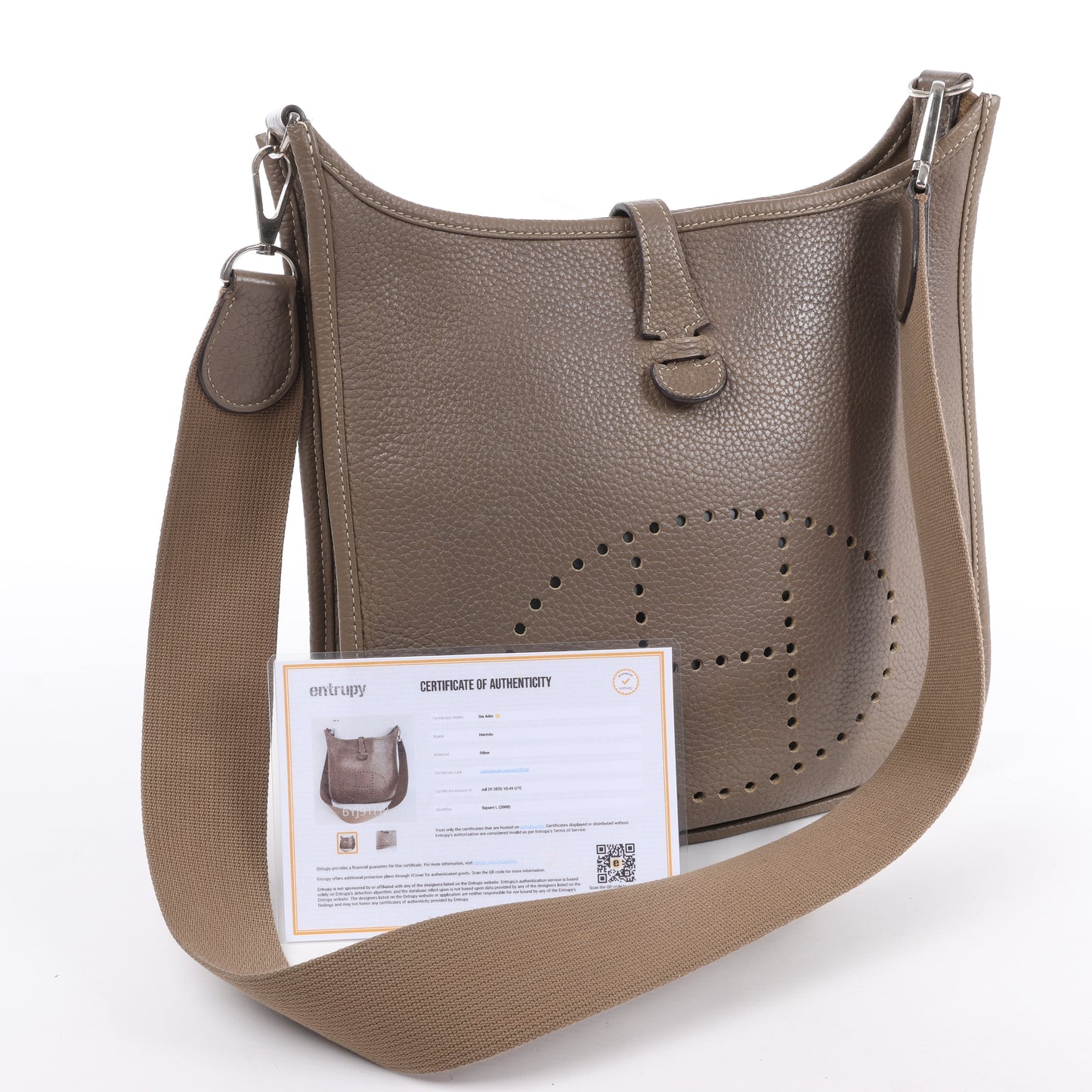 Hermès Evelyne 1 29 PM Taurillon Clemence Taupe Silver Metal Fittings L: 2008