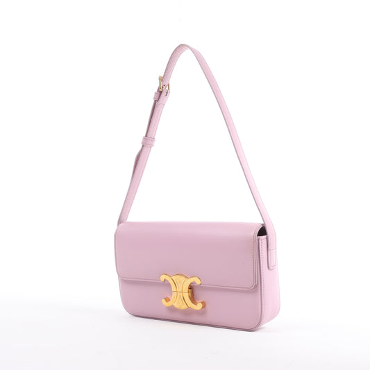 Petit sac à bandoulière en cuir lisse Celine Triomphe rose