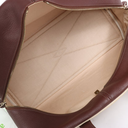 HERMES Victoria 43 Taurillon x Toile Travel Bag in Brown x Beige