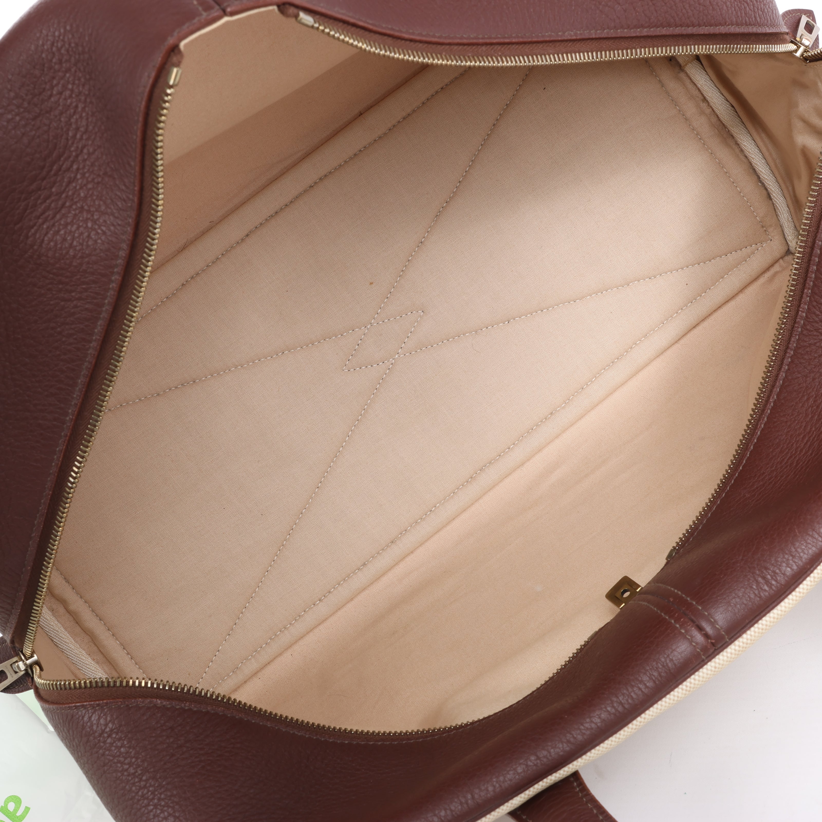HERMES Victoria 43 Taurillon x Toile Travel Bag in Brown x Beige